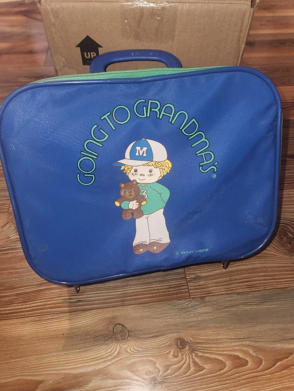 Vintage Going to Grandma's Blue Kids Travel Case